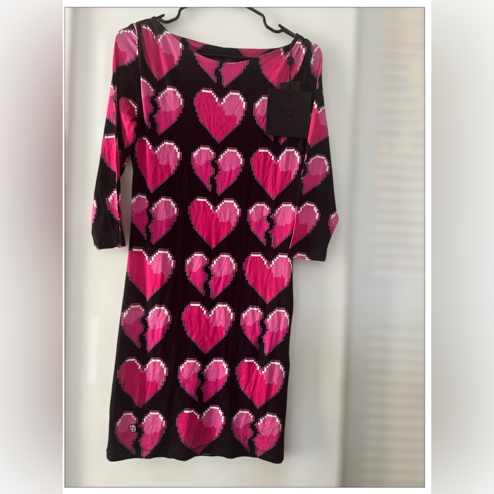 PHILIPP PLEIN. NWT.  Black and Pink Heart High Low Dress